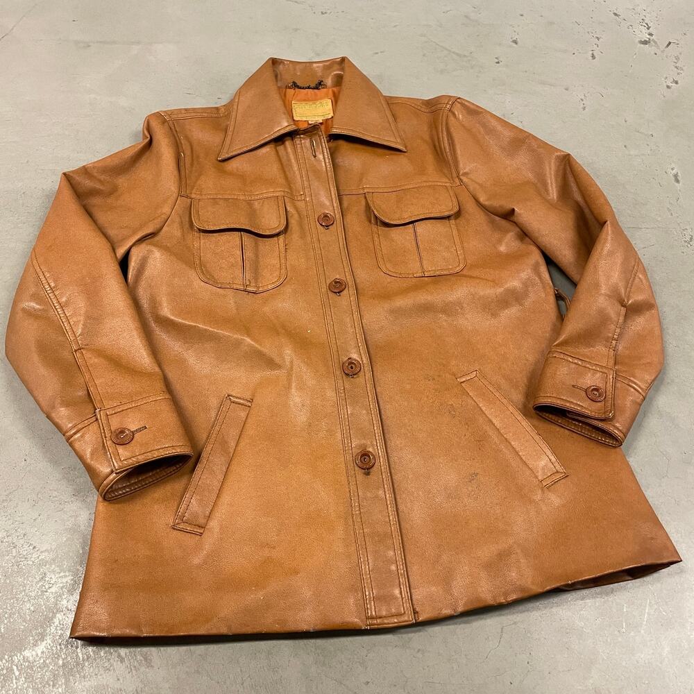 Vintage 70s leather western jacket flaws shown